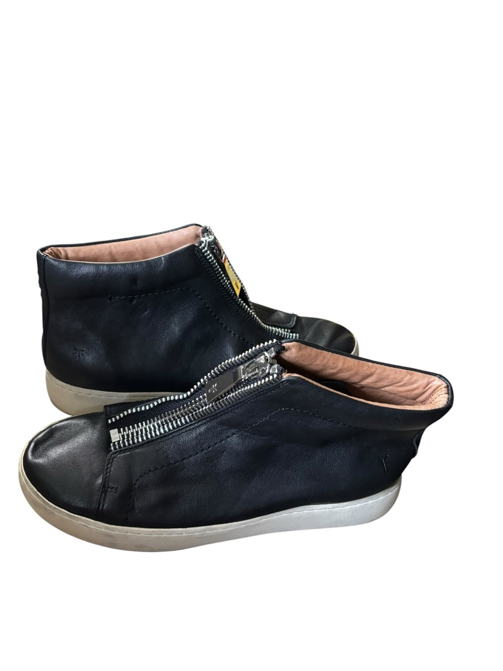 Frye Boots Womens Size 7 Black Leather Ankle Booties Zip Up Lena Moto Sneakers